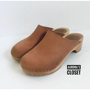 BRYR 5 Camel Clog Wood Heel Worker Clog Natural Leather $298